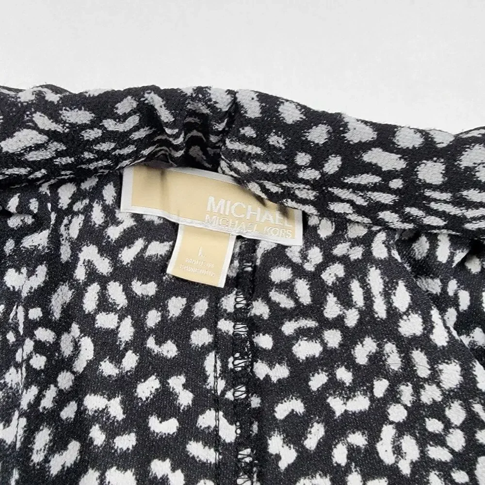 Michael Kors Women’s Cropped Pants Size L Black White Animal Print Drawstring